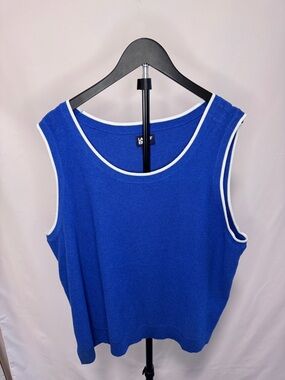 Lands' End Royal Blue Sleeveless Knit Tank with White Trim